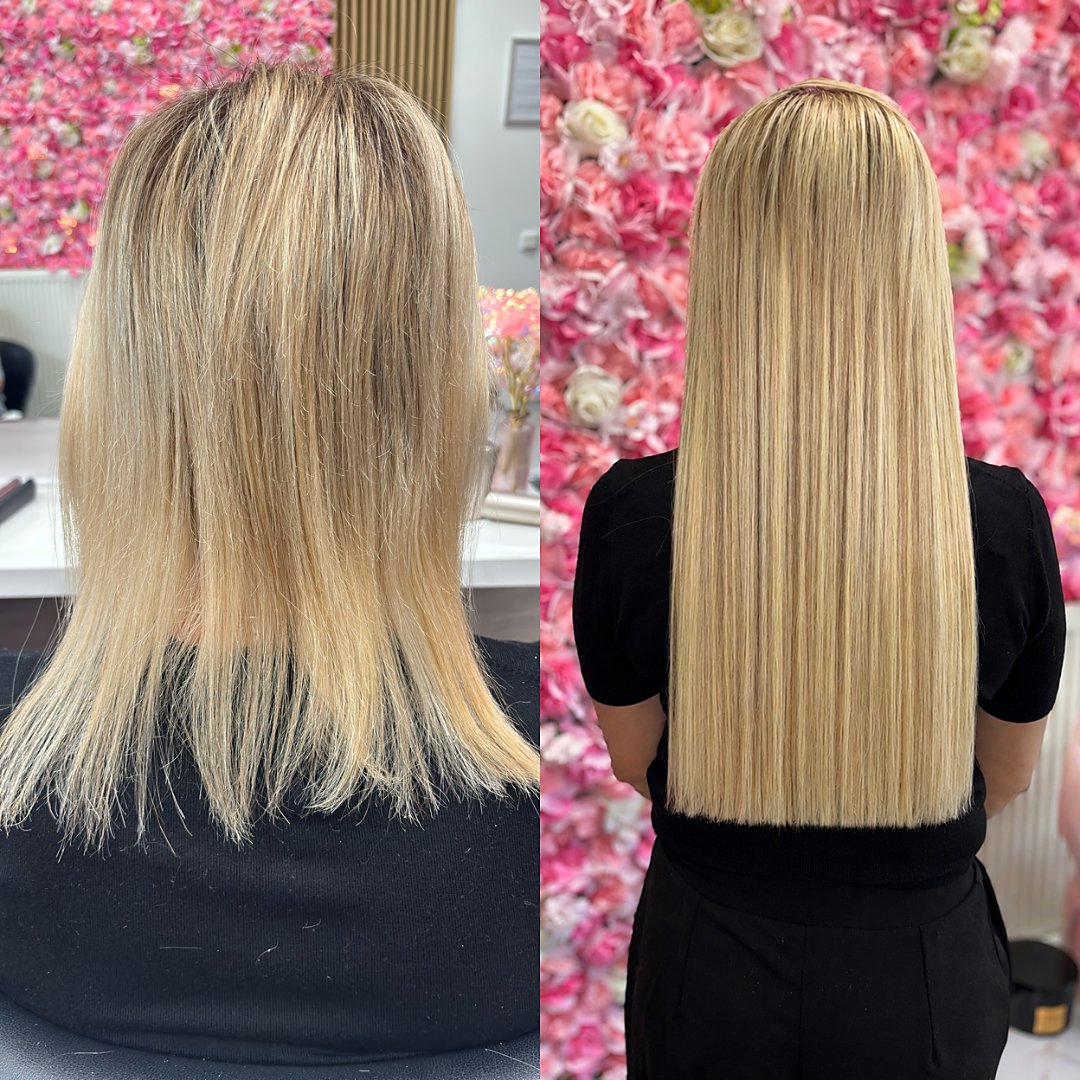 Prije i poslije nadogradnje keratinskim ekstenzijama